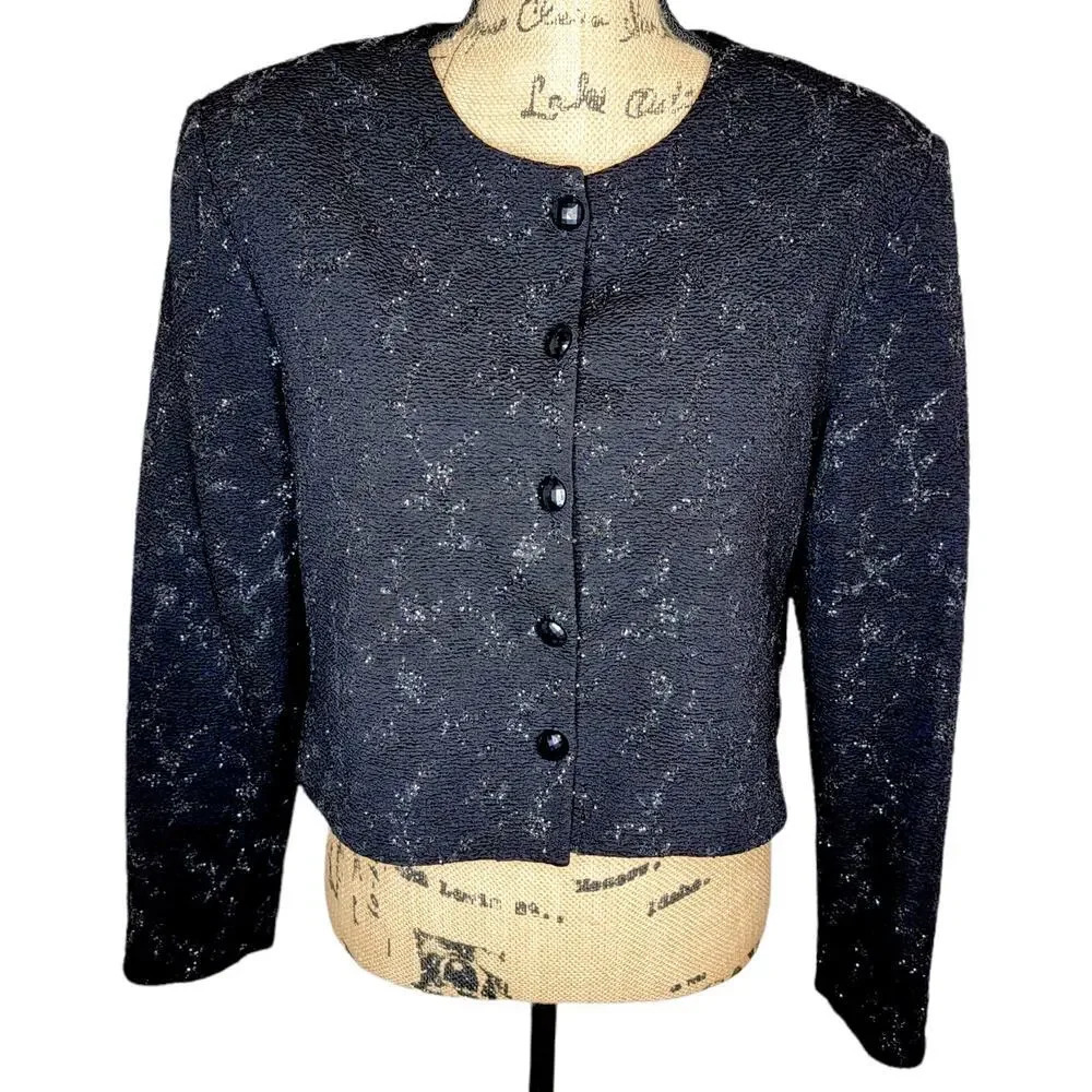 JESSICA HOWARD Vintage Womens Plus Sparkle Cropped Evening Jacket Size 16 Black